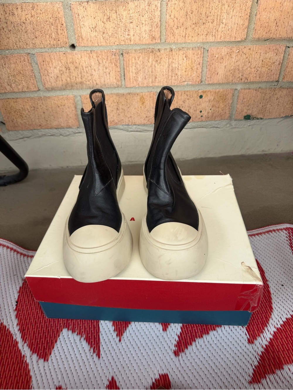 Marni Black Leather Platform Chelsea Booties with White Soles
